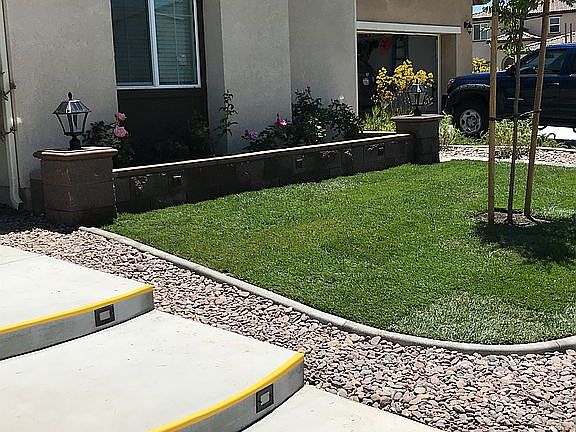 Steps with landscape lights.