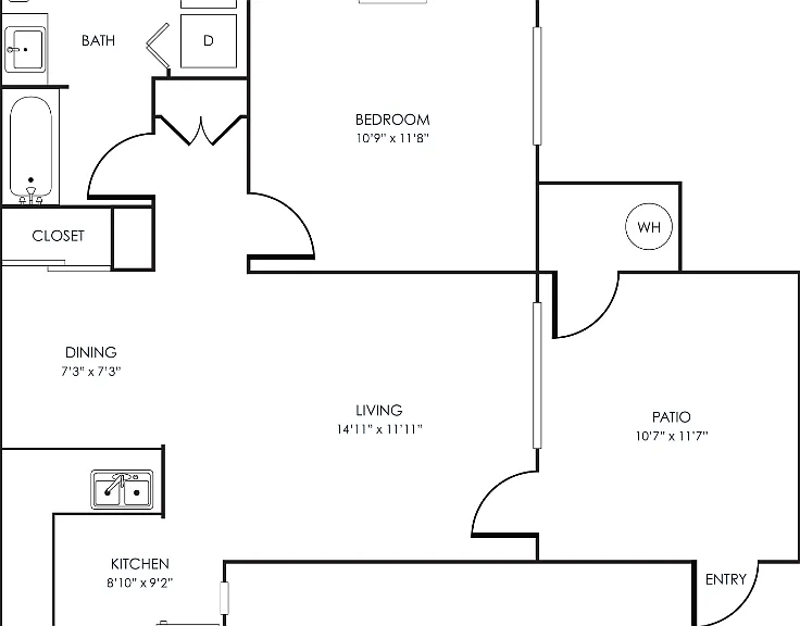 1 Bedroom 1 Bathroom Floorplan Diagram