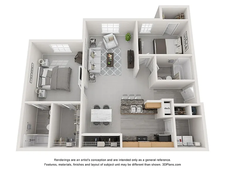 A 3D floor plan rendering of The Isles.
