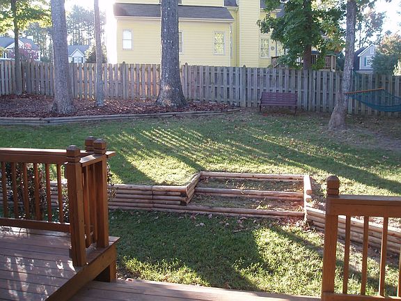 Private fenced backyard
