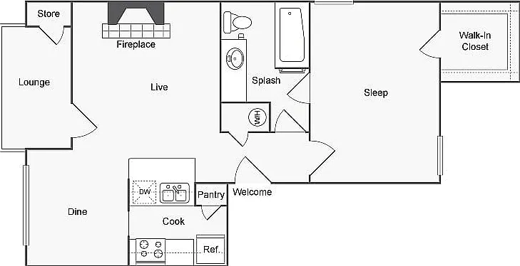 1 BR x 1 BA with W/D - B Floorplan 1 BR x 1 BA with W/D - B Floorplan