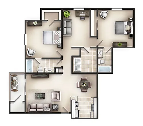 Floor plan 2 X 2 B