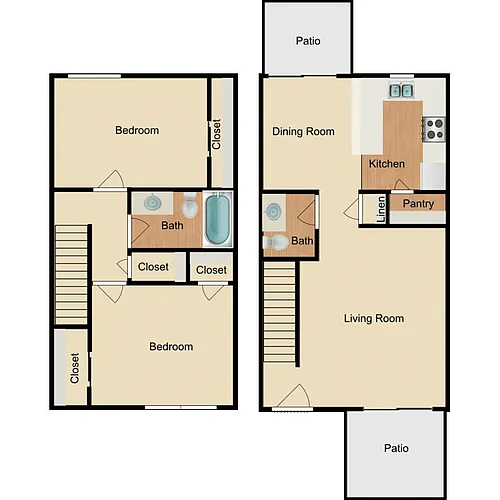 Floor plan 2 Bed 1.5 Bath Townhome