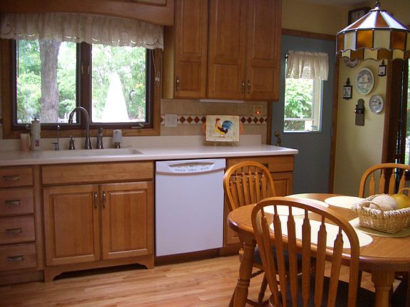 Kitchen looking out into backyard