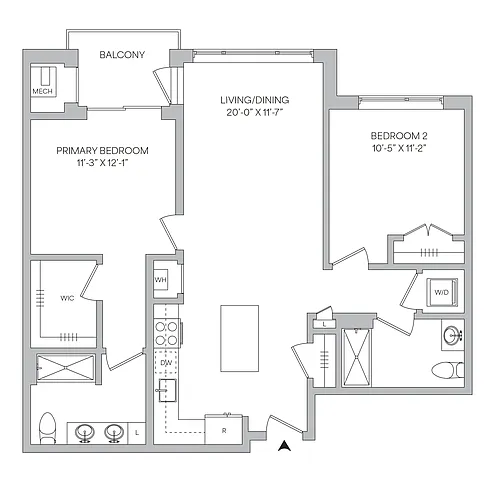 Floor plan B06 - 2BR 2BA (1051 SF)