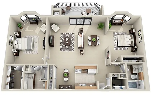 Floor plan 2 Bed 2 Bath Split (FS 1&2)