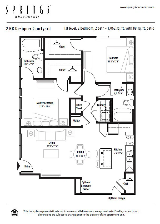 Floor plan 2 BR Designer Courtyard Garage