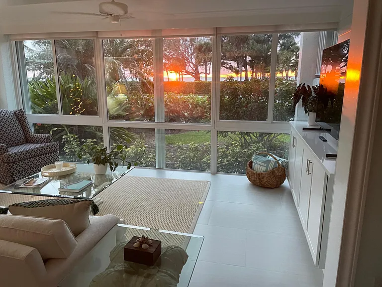 Sunsets are seen right from your sofa,
or you can take your dinner and beverage
and walk across the street to enjoy!