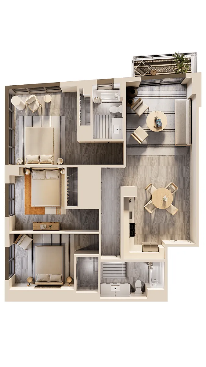 Floor plan East 3 BR Balcony Bay View