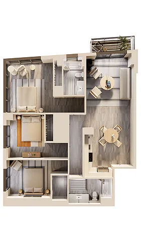 Floor plan East 3 BR Balcony Bay View