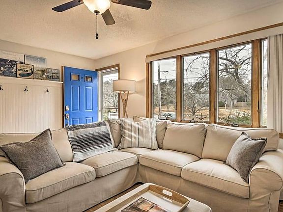 View of front door from living room.