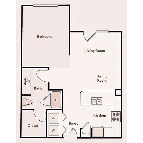 Floor plan The Medici Studio, 1 Bedroom 1 Bath