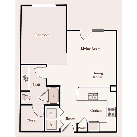 Floor plan The Medici Studio, 1 Bedroom 1 Bath