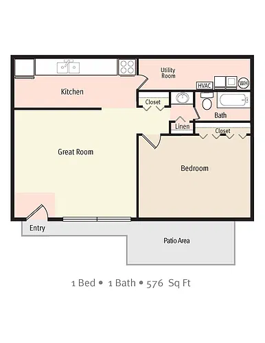 Floor plan 1 Bedroom/1 Bath
