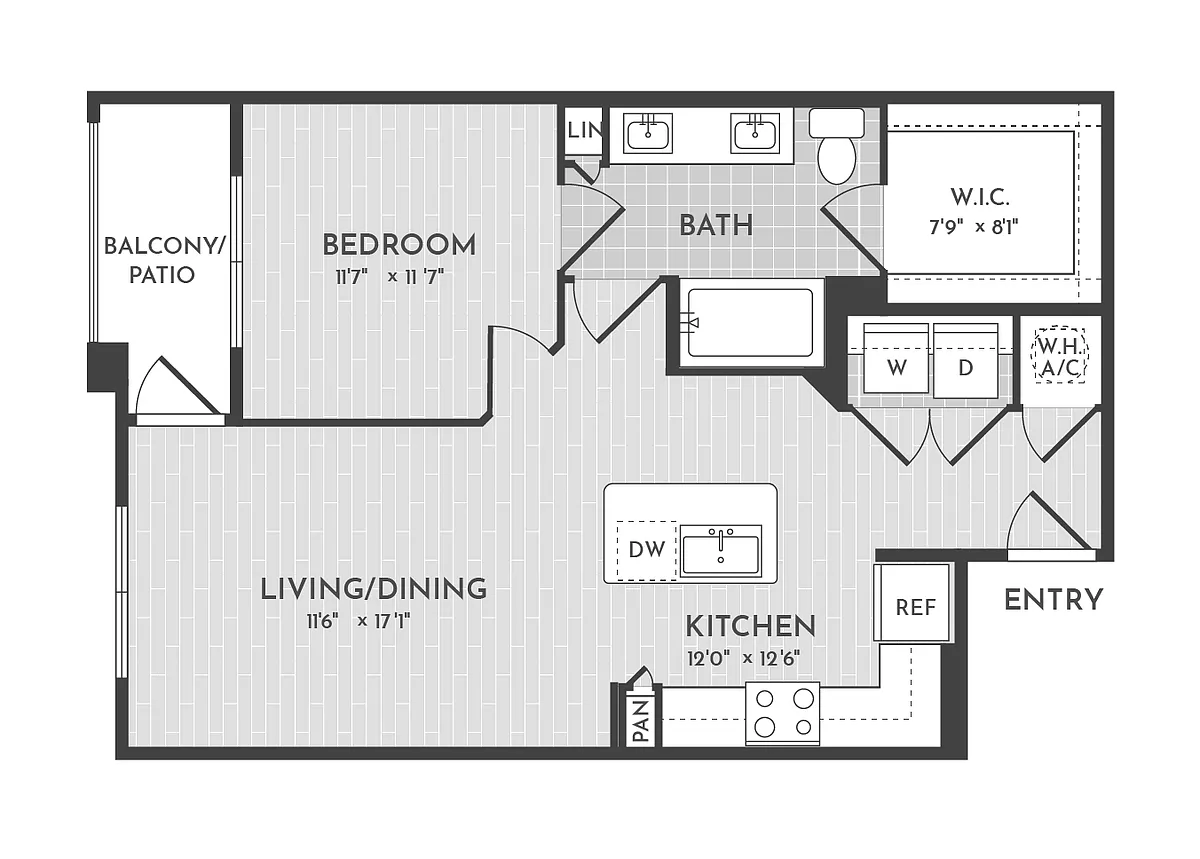 Floor plan 1BR 1BA (719 SF)