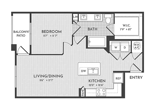 Floor plan 1BR 1BA (719 SF)
