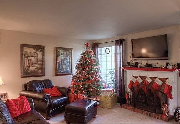 Sunken Living Rooom with wood burning fire place