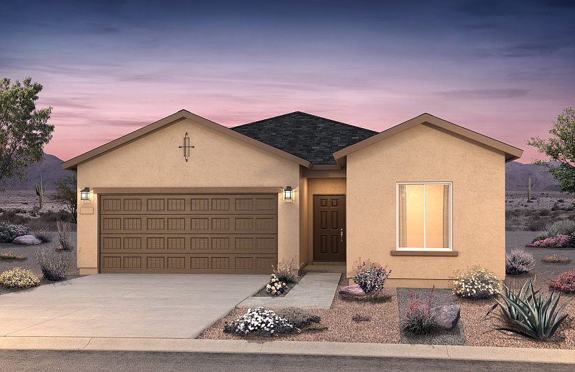 The single-story Verbena shown in Elevation A features a shingle roof and coach lights at the garage