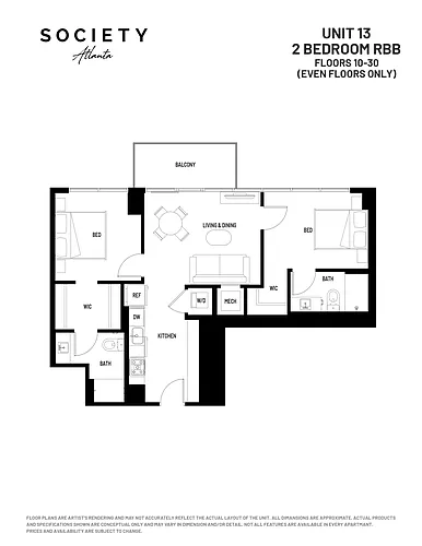 Floor plan 2 Bed - B1