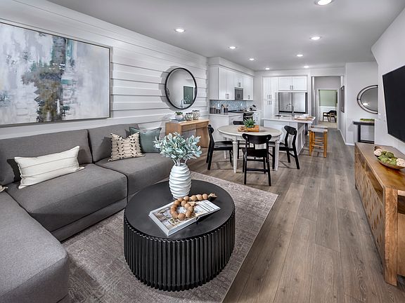 Great room in the Residence 2 floorplan at Cielo by Meritage Homes in San Marcos, CA.