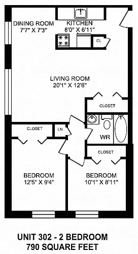 Floor plan 2 Bed 1 Bath E - 95 Front