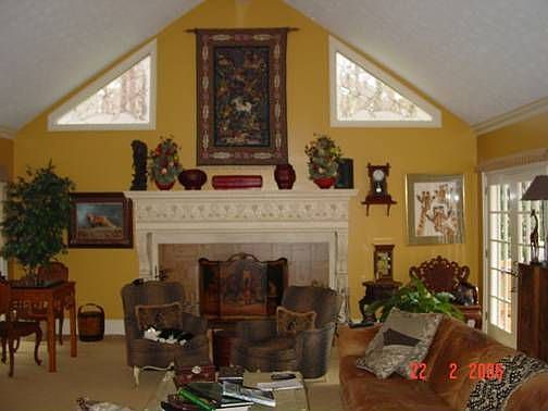 Living/great room with antique mantel