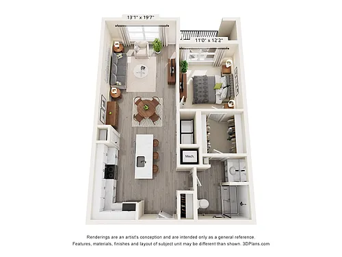 Floor plan 1x1 Laurel