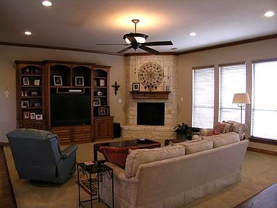 Family Room with Stone Fireplace