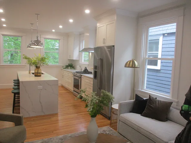 Updated kitchen with stainless appliances, dishwasher, microwave, etc.