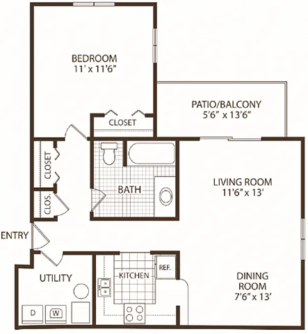 Floor plan 1 Bedroom/1 Bath
