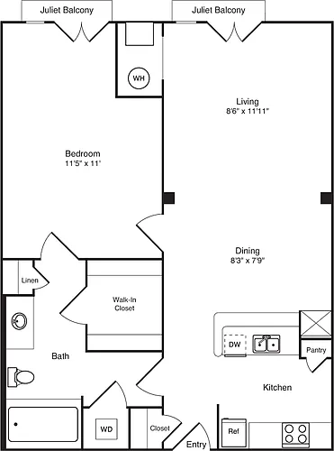 Floor plan Mellon with Juliet Balcony