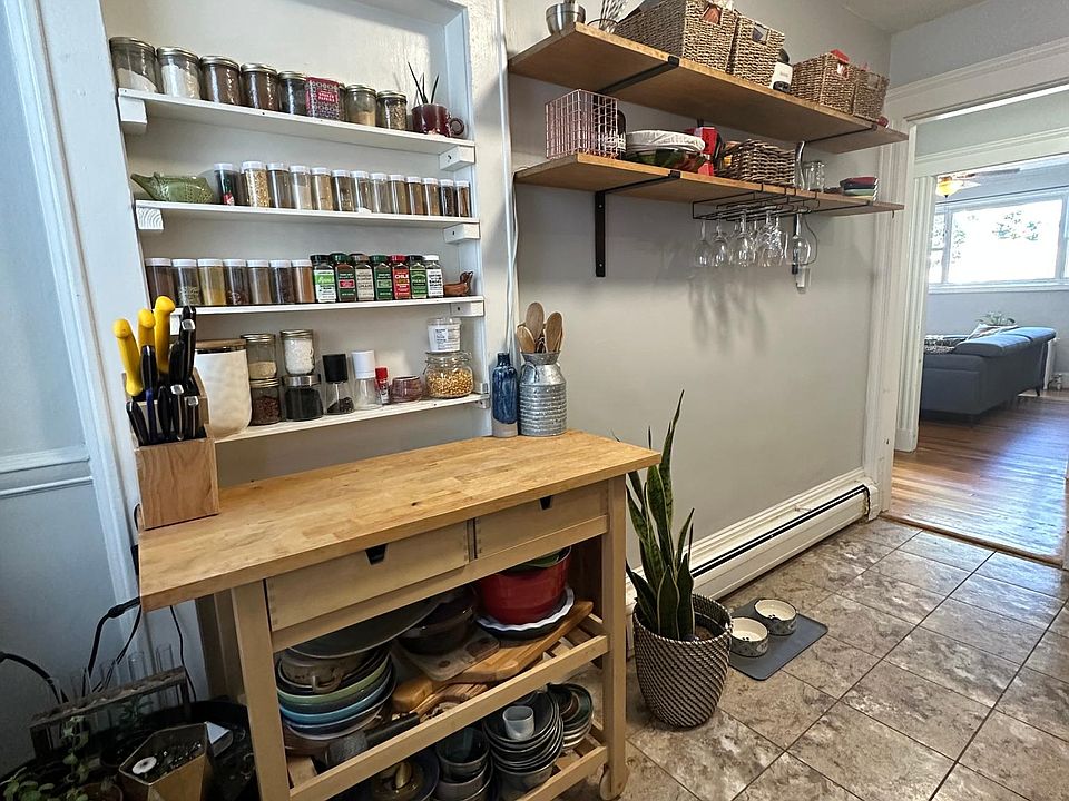 Kitchen, built in spice shelves & floating shelves