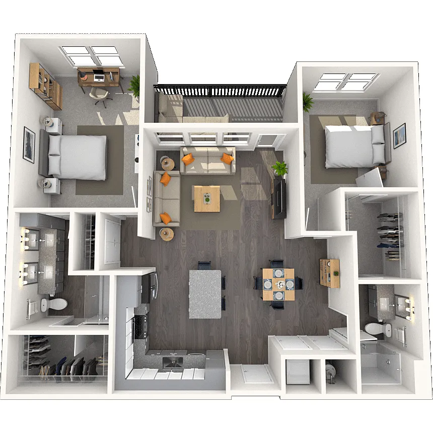 Floor plan B1.5 2x2 1198 SF