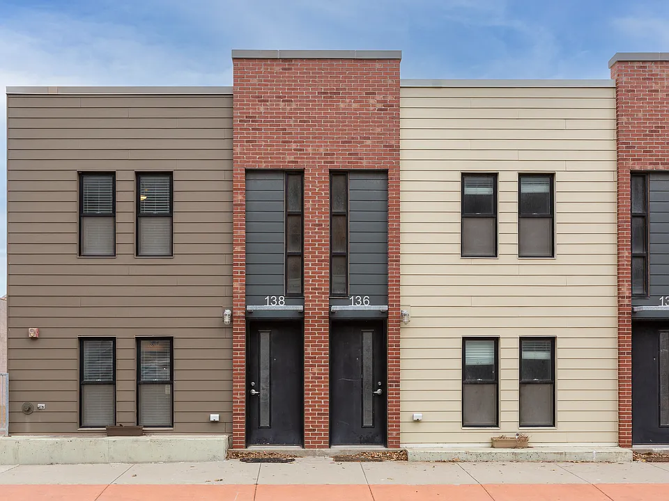 Exterior front entrances to townhomes at The Sawyer.