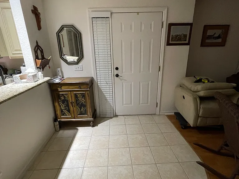 Looking west at the front door