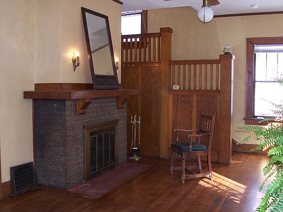 fireplace and stairway