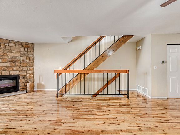 Electric insert fireplace and stairs