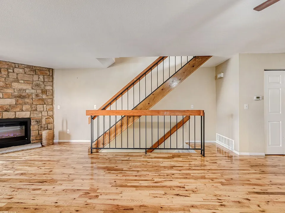 Electric insert fireplace and stairs