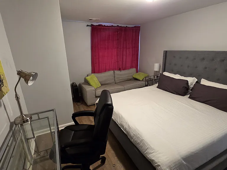 2nd bedroom workdesk, bed and sofa