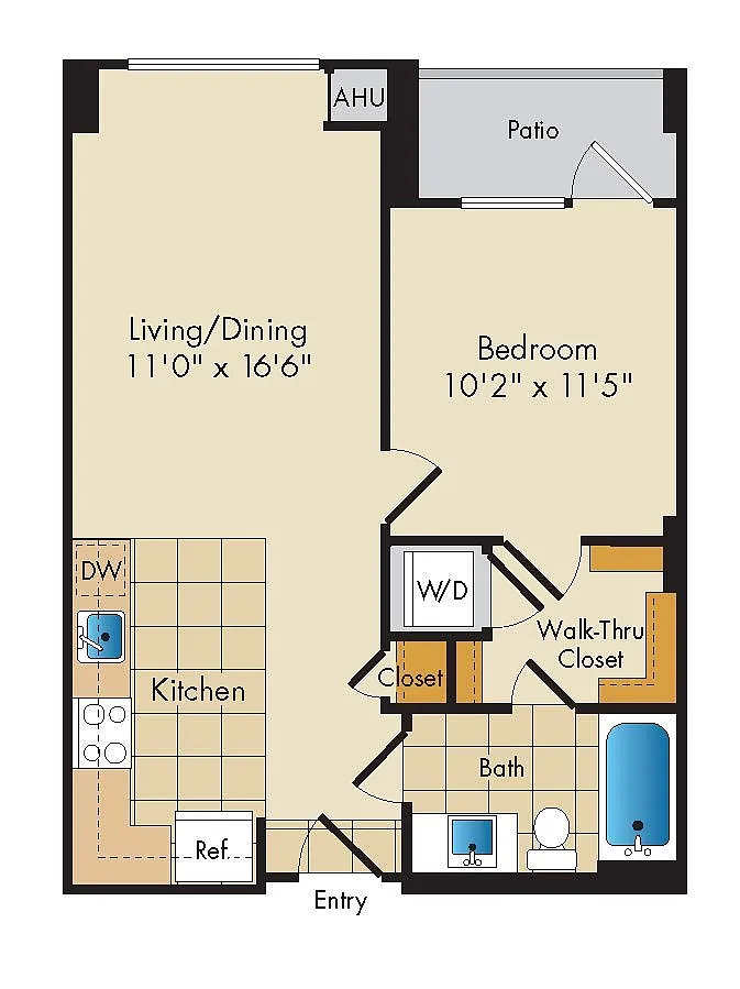 Floor plan 1 Bed 1 Bath-A1b