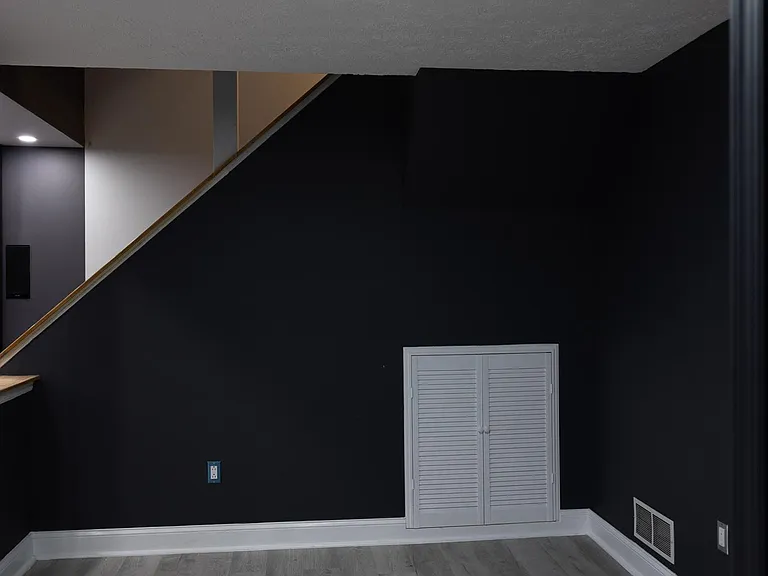 Basement has additional storage under the stairs.