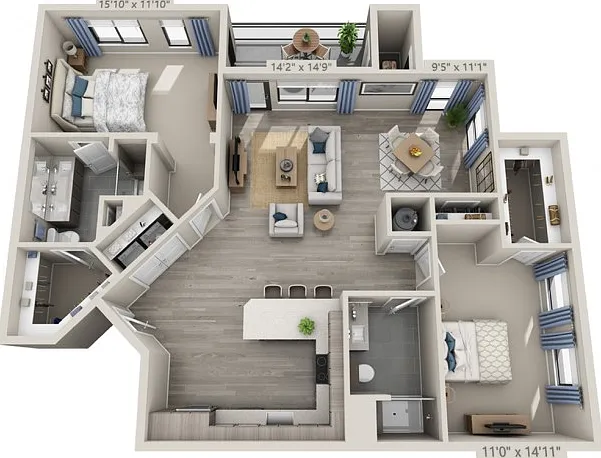 Floor plans are artist's rendering. All dimensions are approximate. Actual product and specifications may vary in dimension or detail. Not all features are available in every apartment. Prices and availability are subject to change. Floor plans are artist