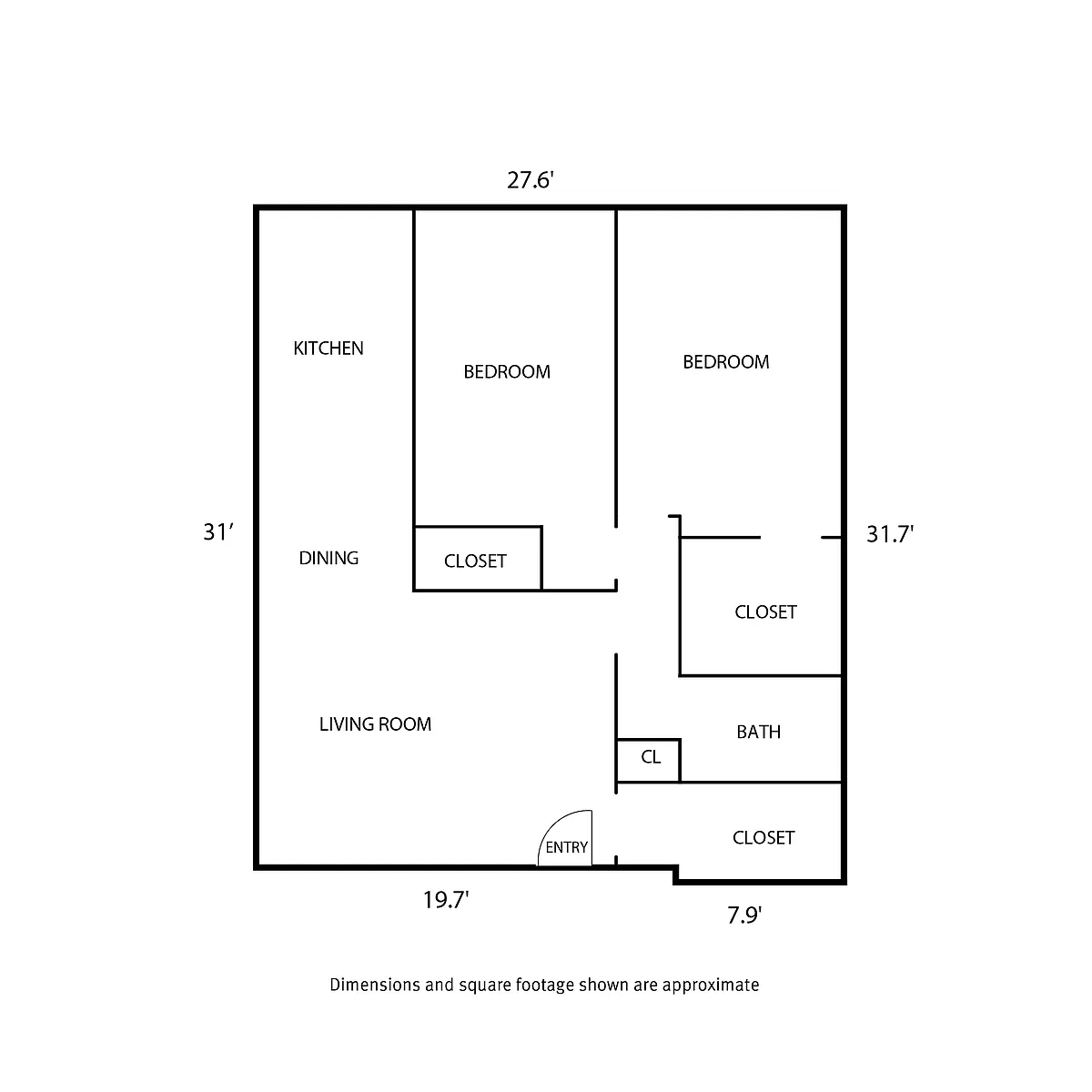 Floor plan Asbury Place 2 Bed and 1 Bath C