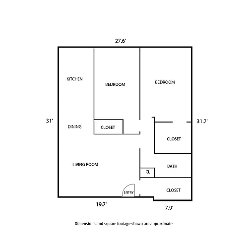 Floor plan Asbury Place 2 Bed and 1 Bath C