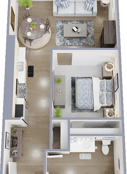 Open 1 Bed 1 Bath Floorplan Diagram