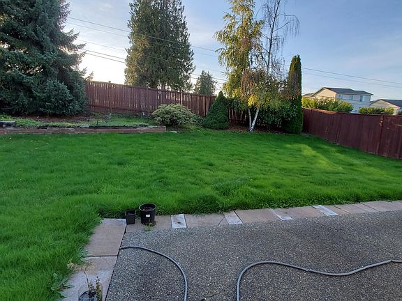 Fenced, dog-friendly back yard with patio