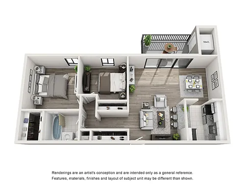 Floor plan 2BR/1BA 845 sq. ft.