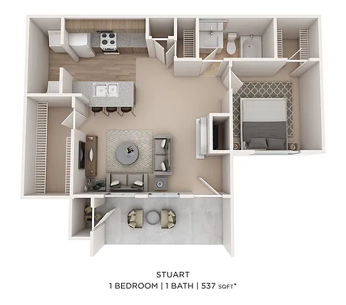 Floor plan One Bed One Bath Small 537