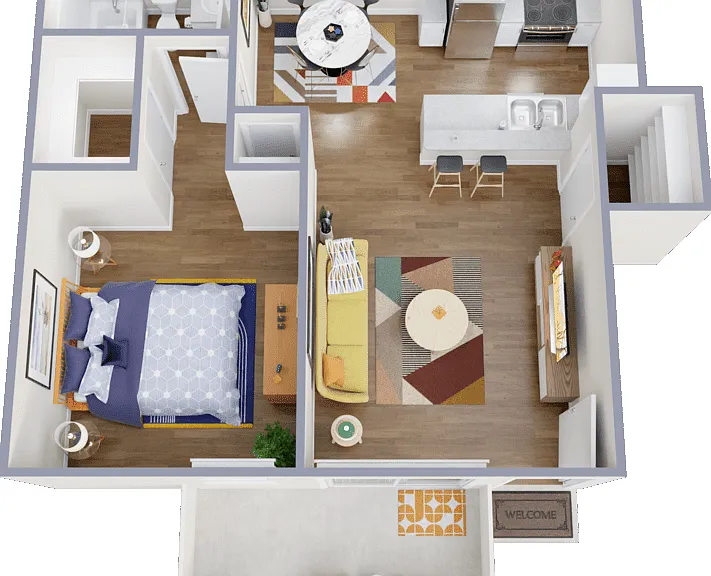 One-Bedroom, One-Bathroom Floorplan Diagram