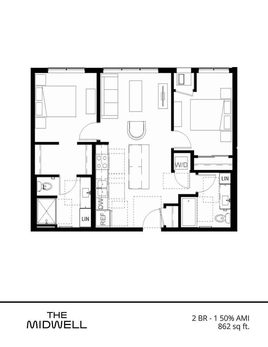 Floor plan 2 BR - 1 50% AMI